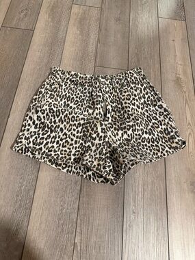 Mia & Tess Leopard Print Women's Paper Bag Jean Shorts - Beige/Black